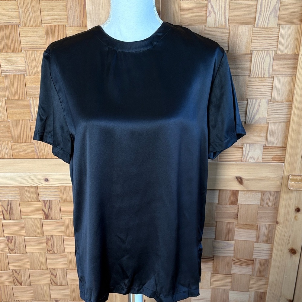 Seta Studio Vintage Black Silk Short Sleeve Top M